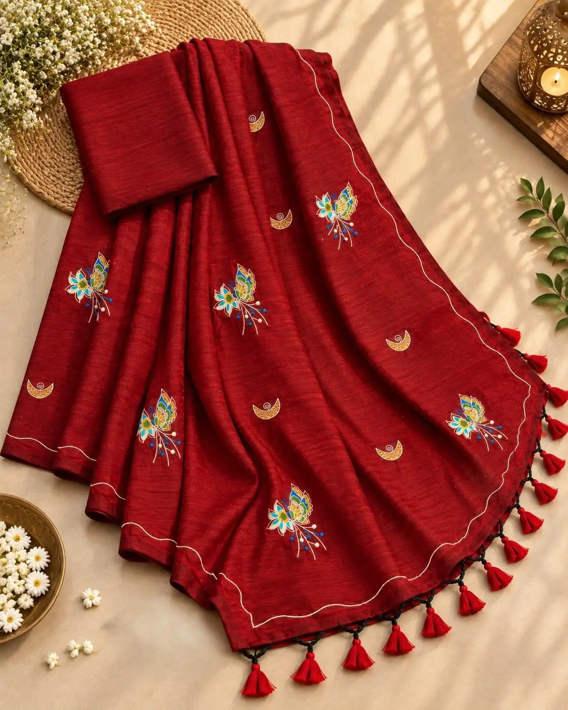 Khadi Cotton Saree with Kali Mundi Work